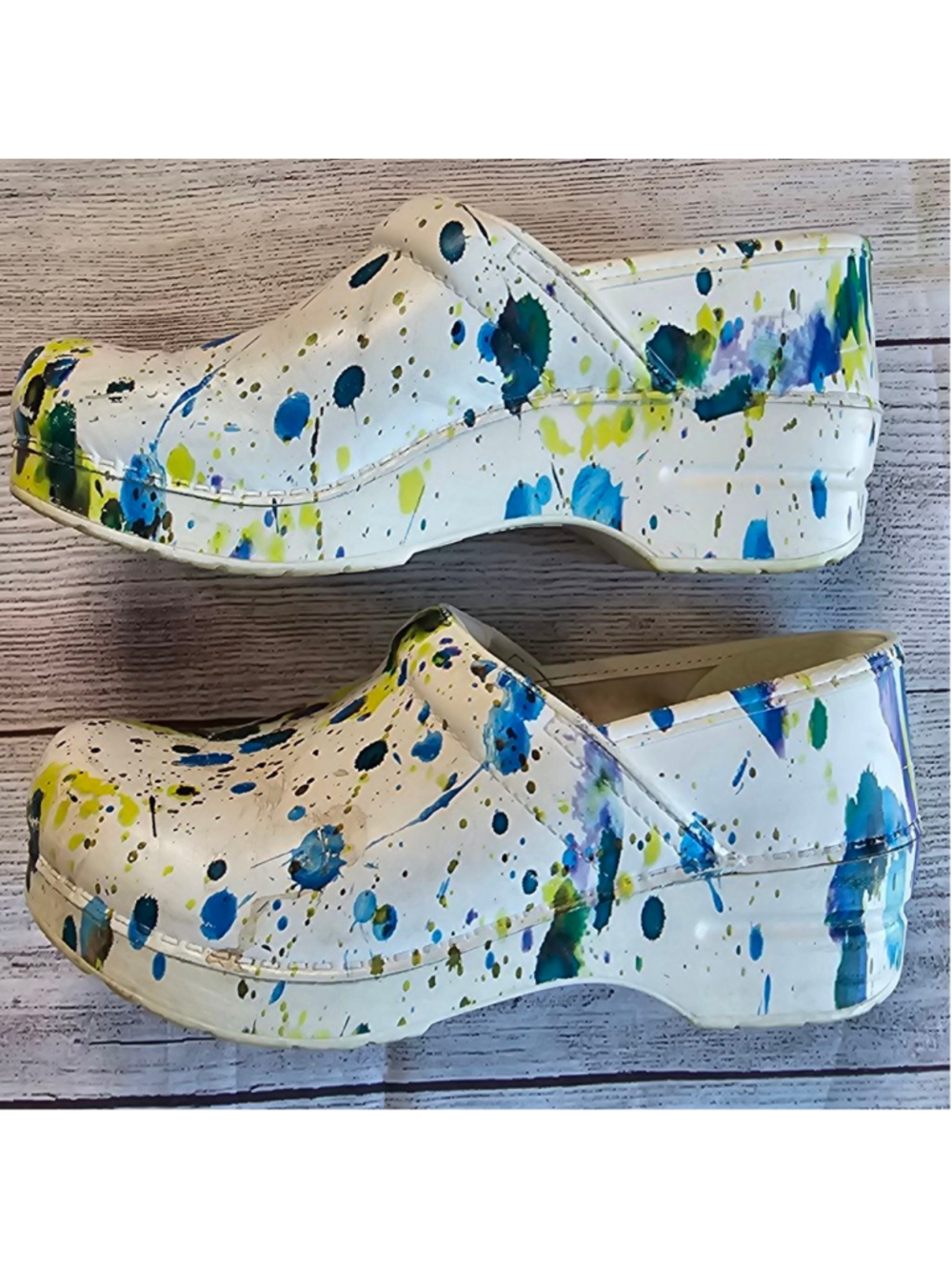 Dansko sz 37 paint splattered slip on clogs - Picture 7 of 10